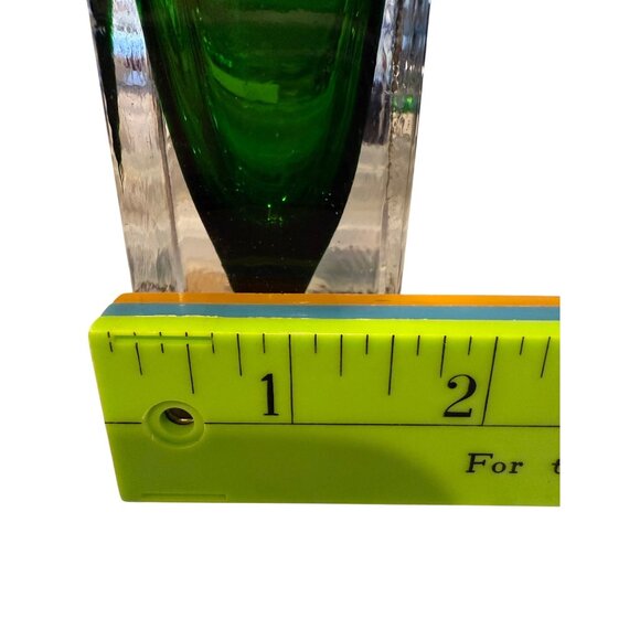 Tall Green Glass Vase With Clear Base For Home Or Office Decor Modern Geometric - Picture 12 of 13